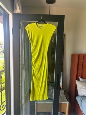 Zara Sleeveless Ruched Maxi Dress in Lime